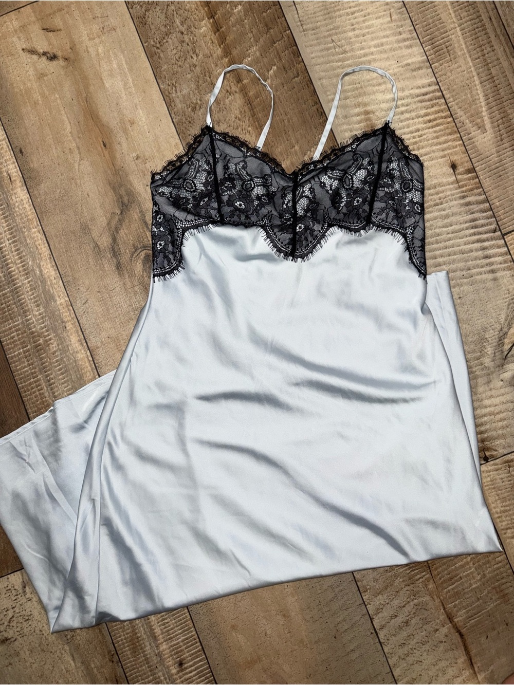 wild fable Light Gray Slip Dress with Black Lace